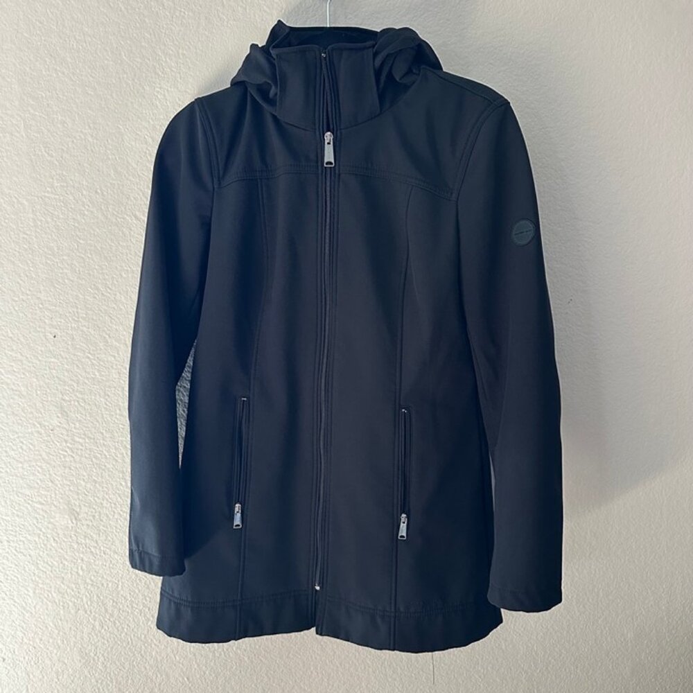 Andrew Marc Hooded Rain Jacket Mid Length Black Women's Coat Size Small